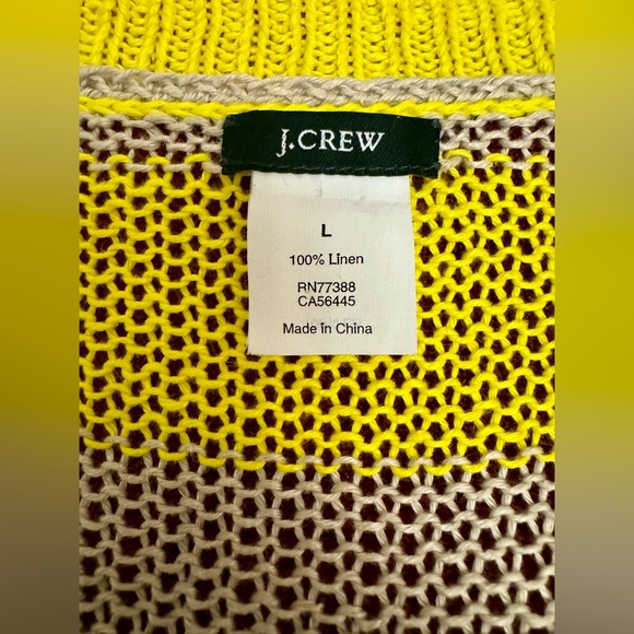 J.Crew Loose Knit Striped Yellow & Grey Sweater, Size Large, 100% Linen - Picture 5 of 7